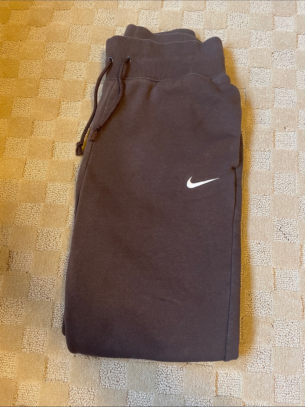 Nike Chocolate Brown Sweatpants with White Swoosh Logo